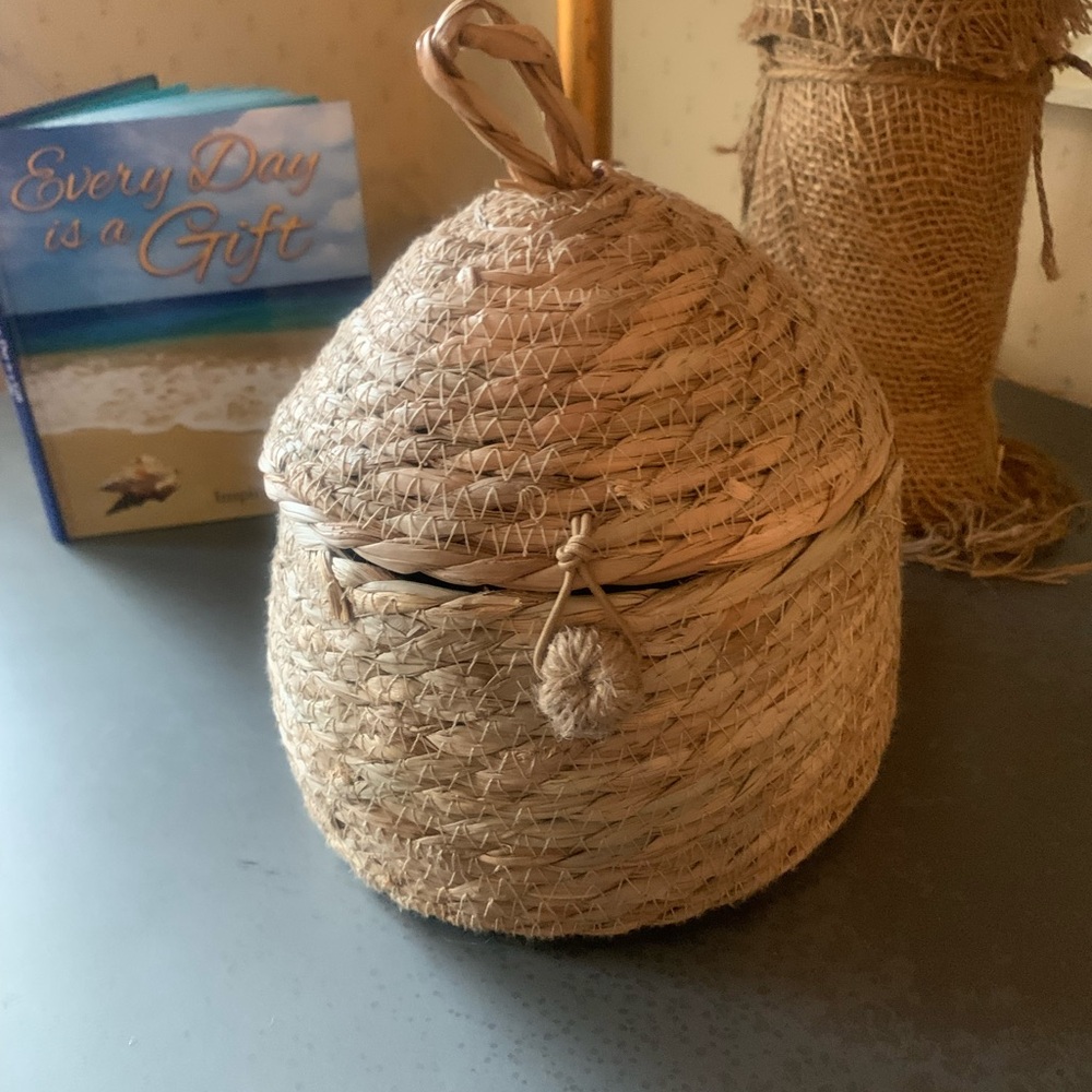 Home Accents, HANDWOVEN Bee hive inspired, Bee skep-shaped straw basket.
